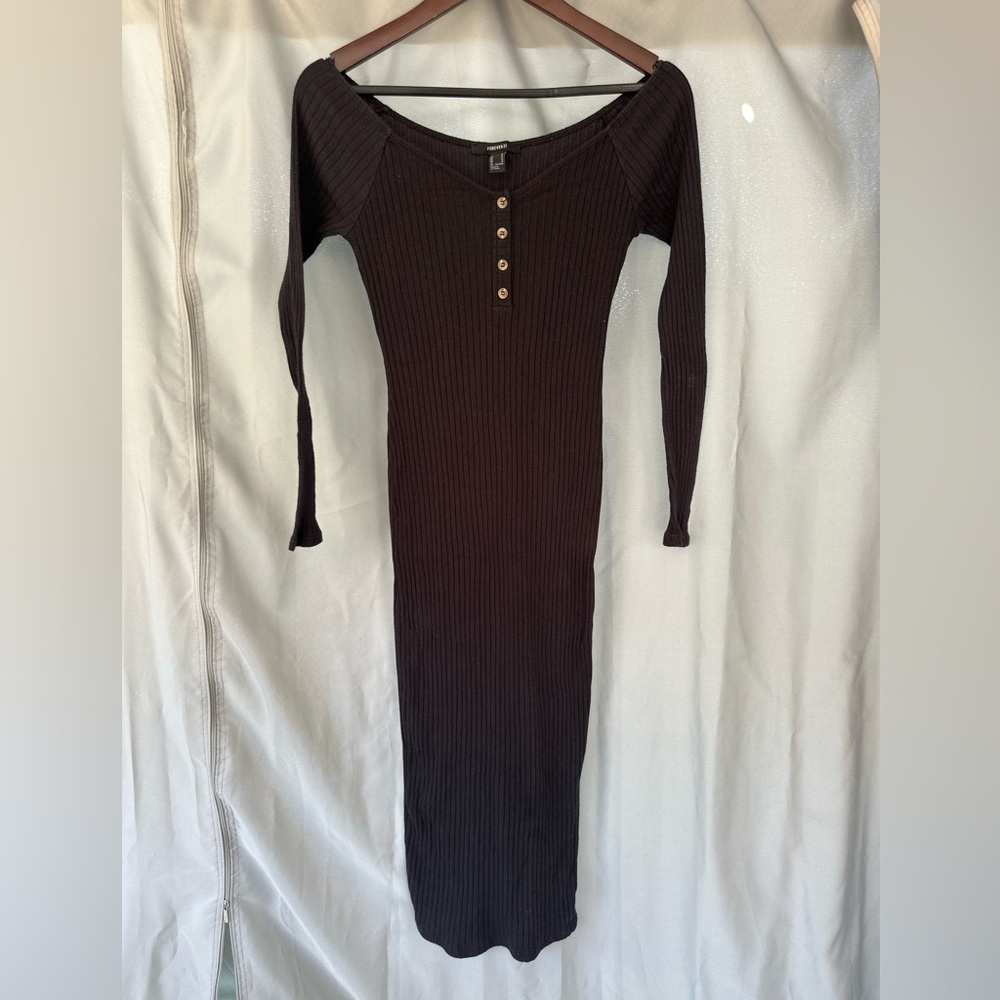 Elegant Black Ribbed Knit Dress Forver 21 Size Medium